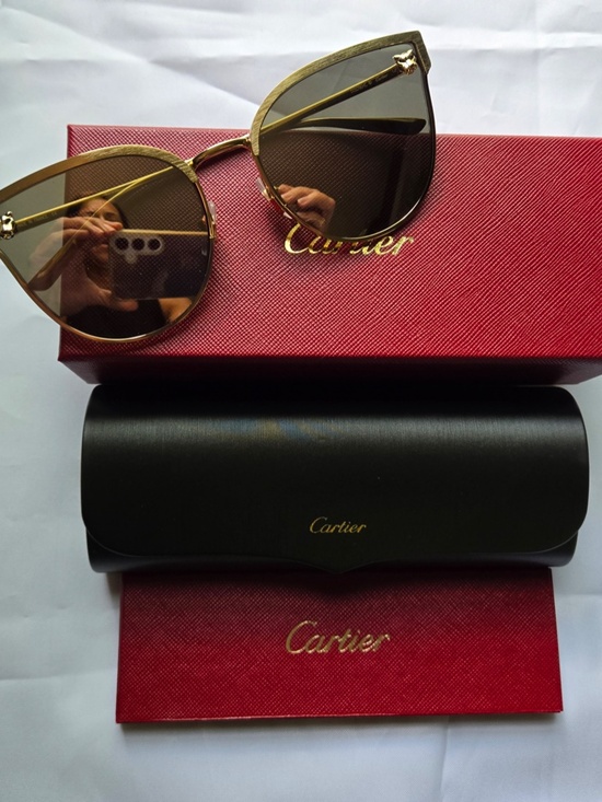 NEW - Authentic Panthere De Cartier Cat Eye Sunglasses CT0198S Gold main image 12
